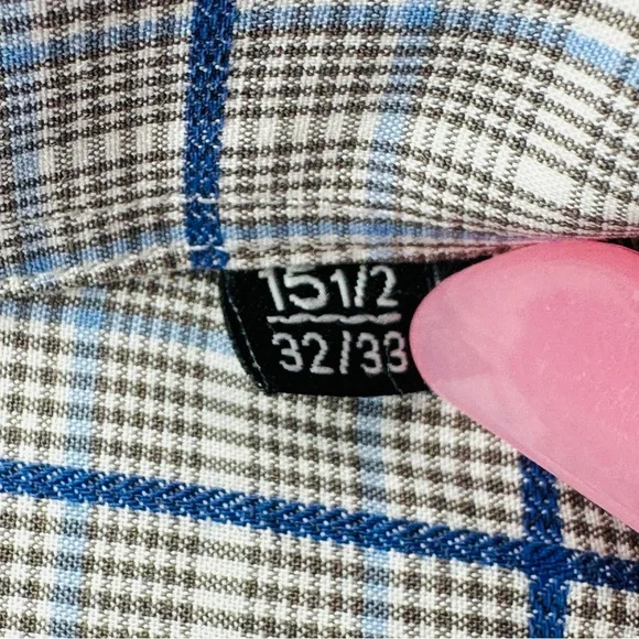 Hugo Boss Shirt Mens 15.5 Blue Plaid Cotton Sharp Fit Button Up Long Sleeves - Picture 7 of 11